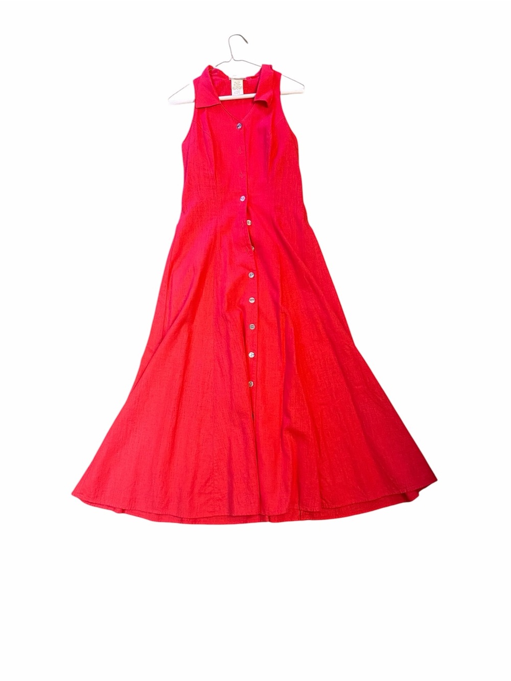 Coldwater Creek Sleeveless Button-Front Maxi Dress in Bright Red